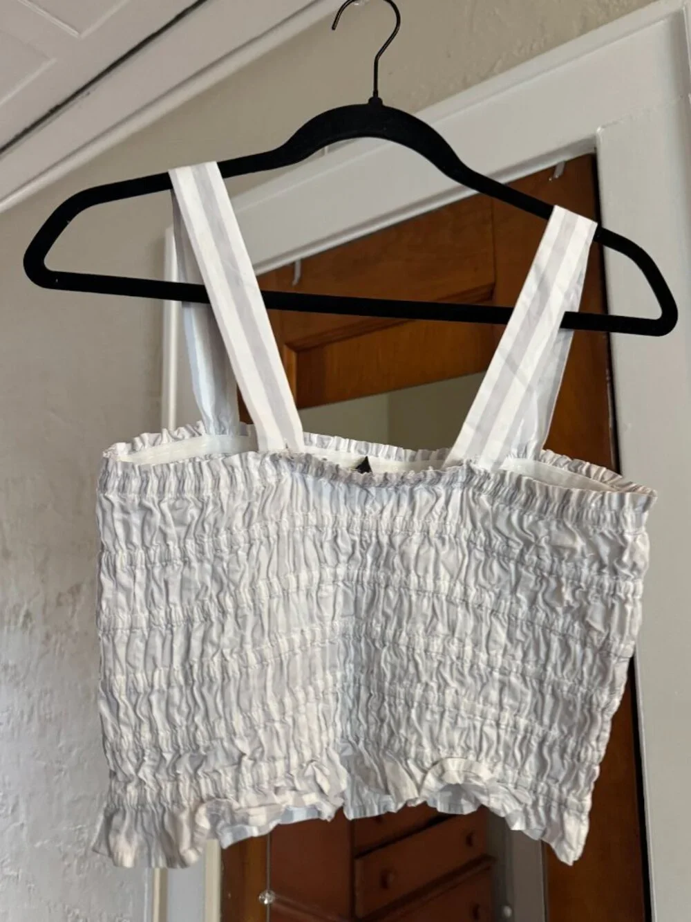 J.Crew Smocked Tube Top in Stripe — White/Grey — Size Small